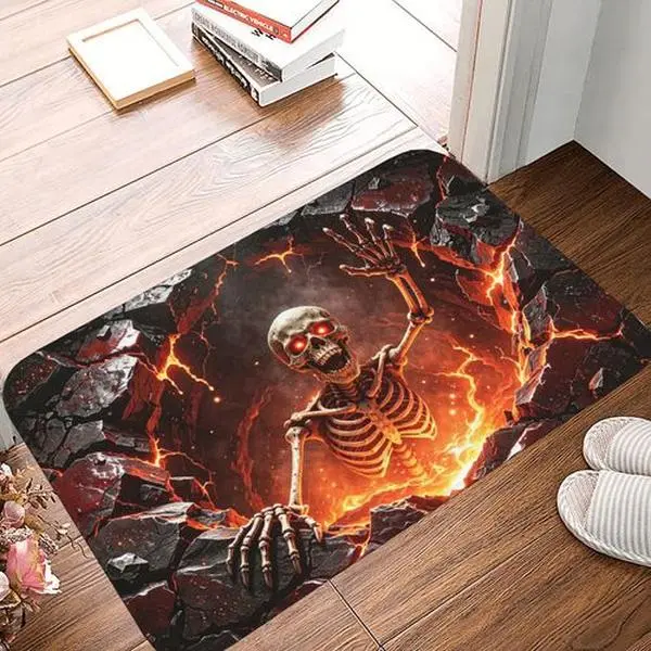 Halloween 3D Illusion Skull Door Mat Spooky Non-Slip Floor Doormat Skeleton Halloween Welcome Door Rug Gothic Home Decoration for Front Doors Bathroom Bedroom Decorative Gift