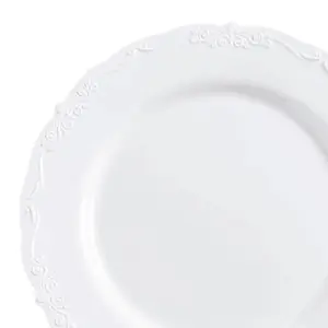 10" Bulk 120 Ct. Vintage White Scalloped Plastic Dinner Plates