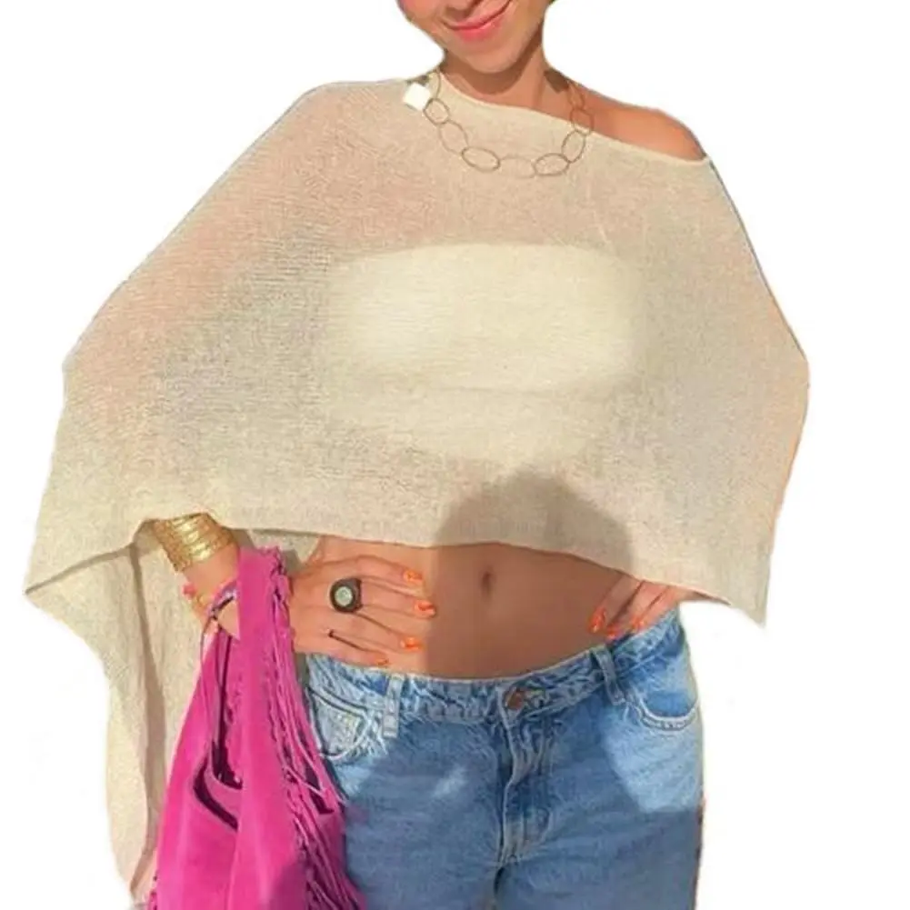 Meihuida Women's Crochet Knit Swimsuit Cover Up, Sheer Boho Poncho Top with Dolman Sleeves, Lightweight Summer Shrug for Beach Outfits, Bathing Suit Cover Ups, Cover Ups Swimsuits