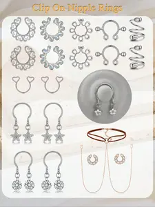 No Piercing Needed Nipple Ring Clip, Adjustable Cz Dangle Jewelry, Stainless Steel Fake Piercing, Perfect for Women, Body Piercing Jewelry