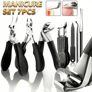7PCS Professional Toenail Clipper Set for Thick & Ingrown Nails Heavy Duty Nail Care Kit with Angled Head Curved Blades & Cuticle Tools Sharp Precise Effortless Cutting summervibes wide jaw opening