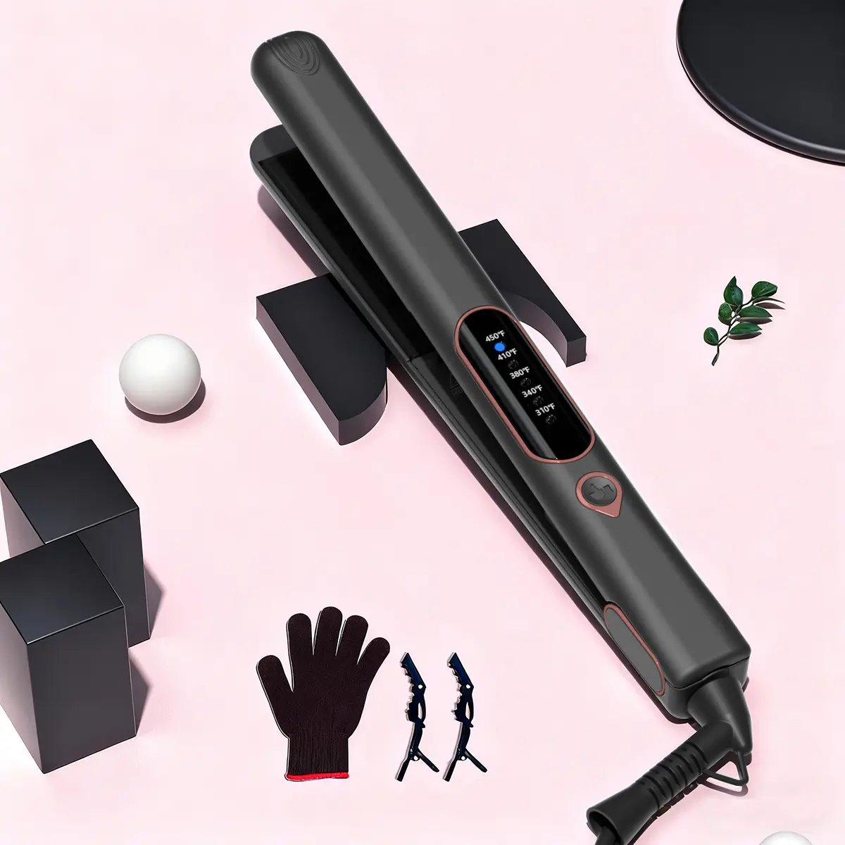 Thirtek 1 Inch 2 in 1 Hair Straightener & Curler Iron, 15s Heat Up, 5 Temp LED, Floating Plates, 360°Cord, with Glove & 2 Clips Hair Flat Iron Ceramic Flat Iron Hair Flat Iron straightener