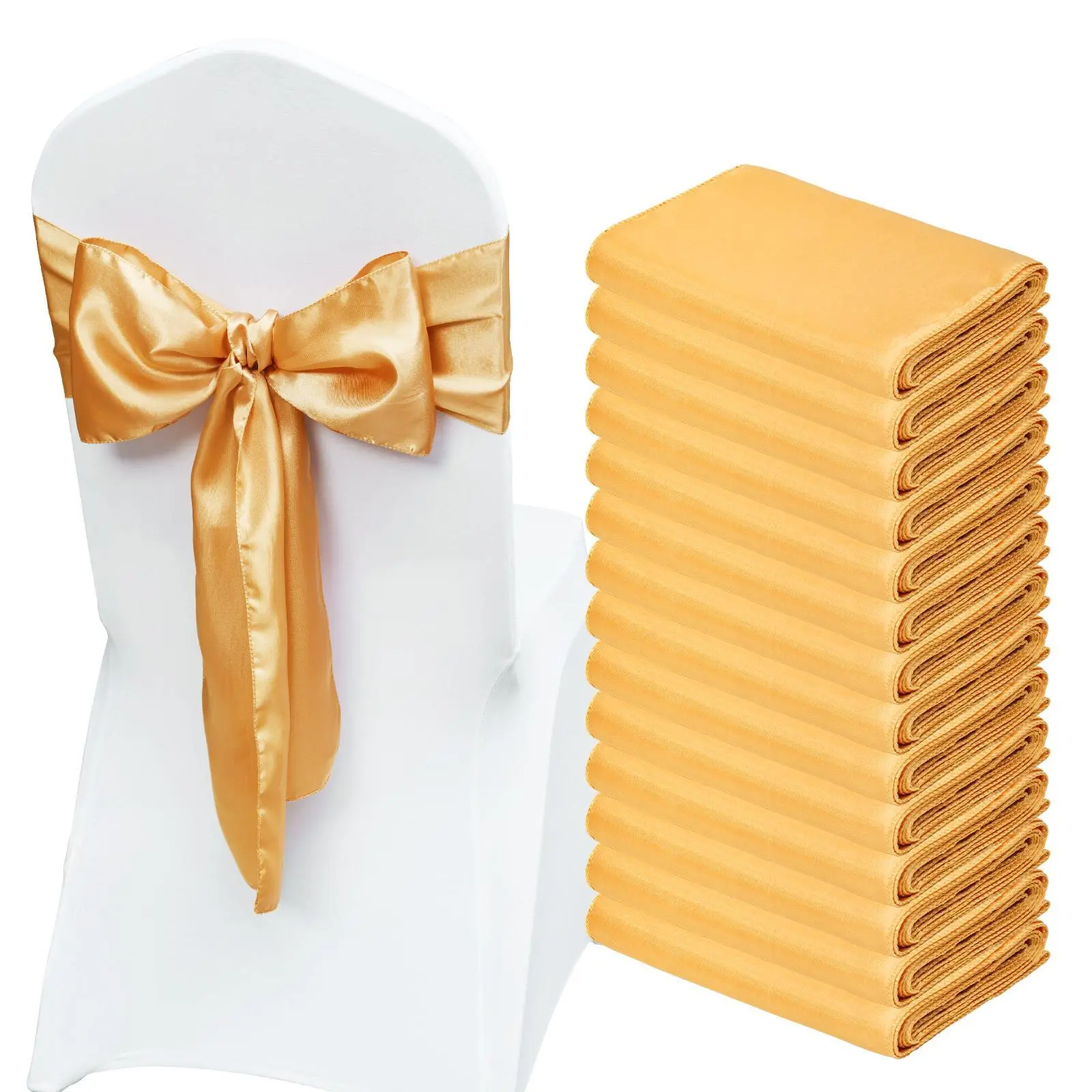 【SummerFinds】VEVOR Stretch Spandex Chair Sashes Bows, Chair Slipcover and Stretch Chair Sash, Elastic Chair Bands, Fitting Wedding, Holiday, Banquet, Party, Celebration Chair Decoration (50 PCS Gold)