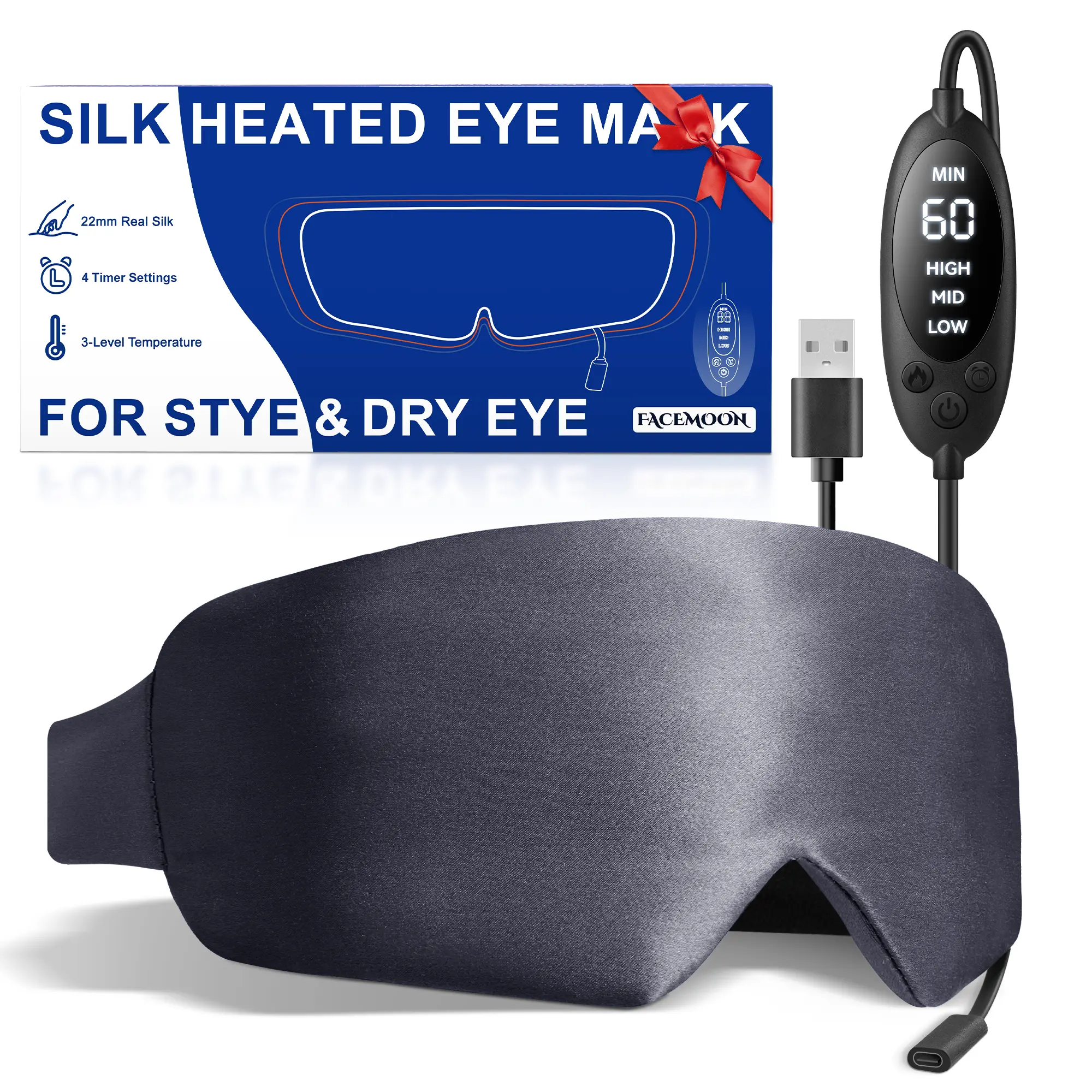 Adjustable Heated Silk Eye Mask - Warm Compress, Built-In Heat Timer, Relaxation Aid, Unclogs Meibomian Glands, Supports MGD Dry Eye Relief & Lid Comfort Lightweight