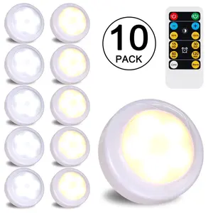 10-Pack Wireless Remote Control LED Cabinet Push Lights, Cool/Warm Adjustable Indoor Use Under-Cabinet Lighting for Kitchen, Powered by 3×1.5V AA Batteries (Excl.), Remote Needs 2×1.5V AAA Batteries (Excl.)