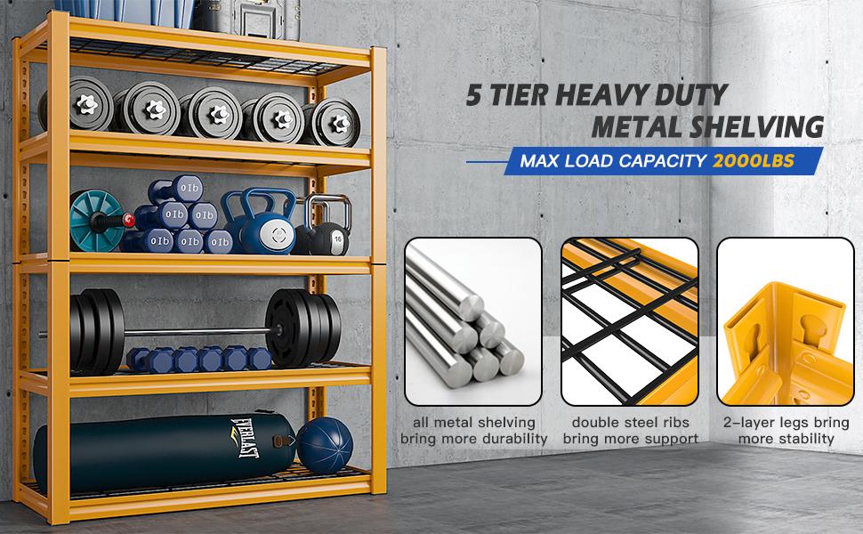 Raybee Furniture 40" W Garage Shelving, Heavy Duty Storage Shelves, Load 2000LBS, Adjustable 5 Tier Wire Metal Shelves for Industrial Use Raybee Furniture 40" W Garage Shelving, Heavy Duty Storage Shelves, Load 2000LBS, Adjustable 5 Tier Wire Metal Shelves for Industrial Use