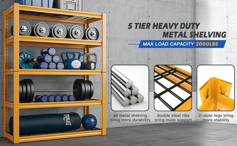 Raybee Furniture 40" W Garage Shelving, Heavy Duty Storage Shelves, Load 2000LBS, Adjustable 5 Tier Wire Metal Shelves for Industrial Use