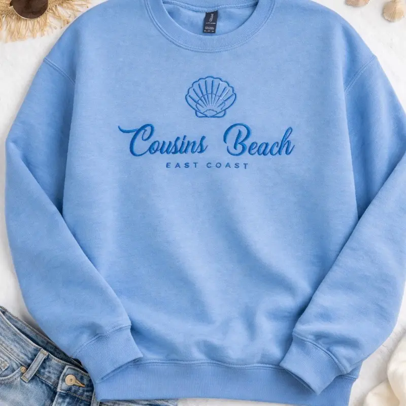 Embroidered cousins beach Tsitp the summer I turned pretty trendy and minimalist monochromatic crewneck neutral