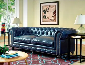 American-Style Vintage Genuine Leather Sofa, Top-Grain Cowhide with Enveloping High Back Black Bull Silhouette, Modern Retro Italian Minimalist Whole Set Leather Sofa for Living Room & Large Apartment