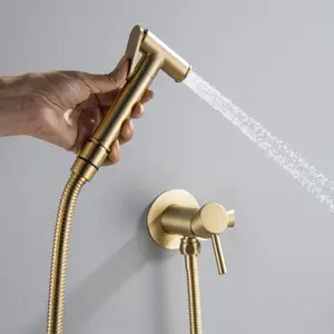 Brushed Gold Bidet Sprayer Brass Matt Black Hot and Cold Water Mixer Shattaf Set Chrome High Pressure Handheld Bidet Shower Sprayer for Bathroom Toilet