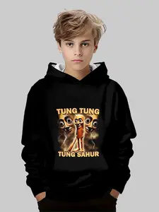 Boys' Tung Tung Cartoon Printed Hoodie, Fun Anime Style Casual Sweatshirt, Spring Fall Winter Outdoor Loose Fit Long Top