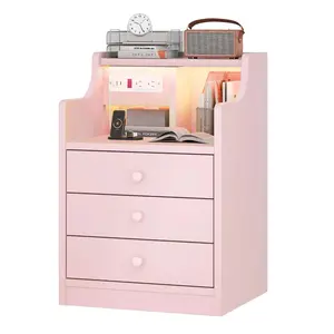 Sikaic LED Nightstand with 3 Storage Drawers Pink