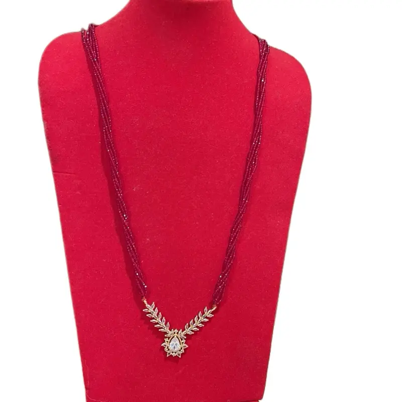 Tilahari Mangalsutra Necklace for Women, Traditional Nepali Handmade Religious Jewelry with Gold-Plated Pendant and Red Potey Beads, Ethnic, Gold-Plated Locket, Handmade Shiny Beads, Female