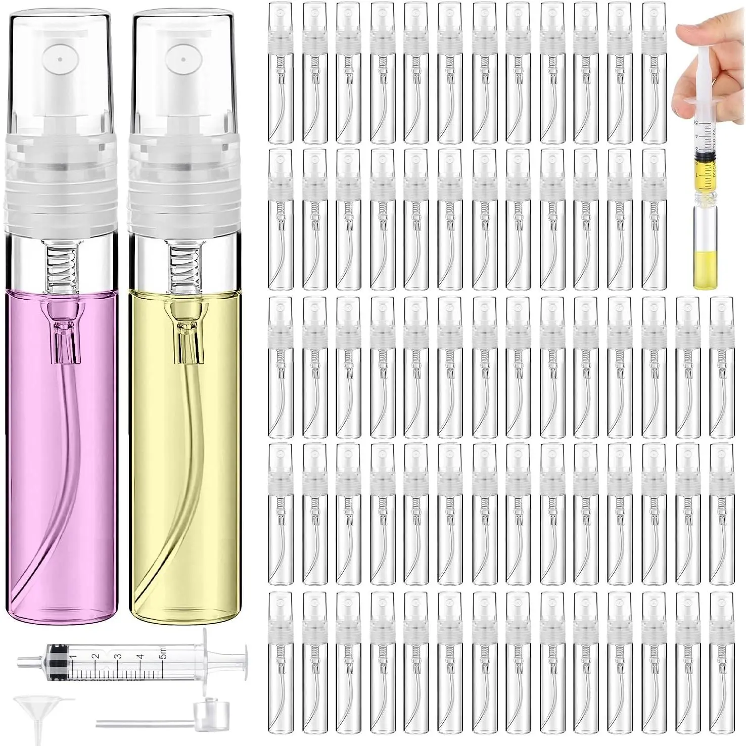 60 count 5ml Mini Spray Bottle, Portable Clear Plastic Spray Bottle, Empty Fine Mist Refillable Perfume Atomizer, Small Sample Containers for Cleaning, Travel, Essential Oils