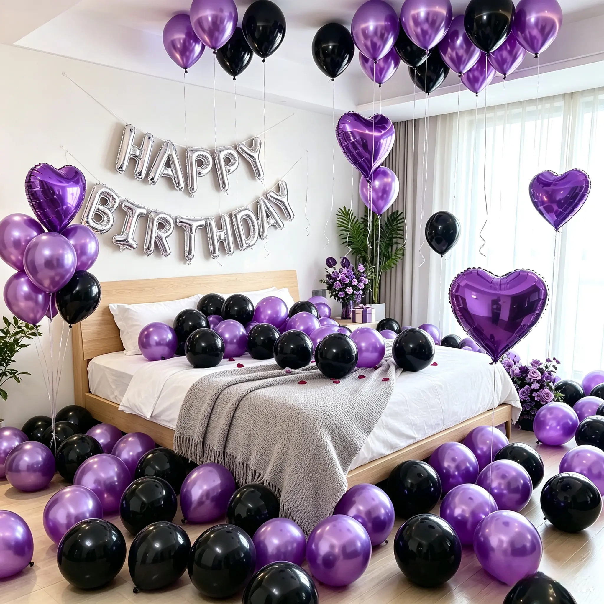 87pcs Purple with blackHappy Birthday Balloon Set, Balloon Decorative Kit, Birthday Party Decoration Supplies, Party Scene Decoration Supplies, Balloon Letter Kit, Balloon Decorations Kit, Party Balloons Decorations