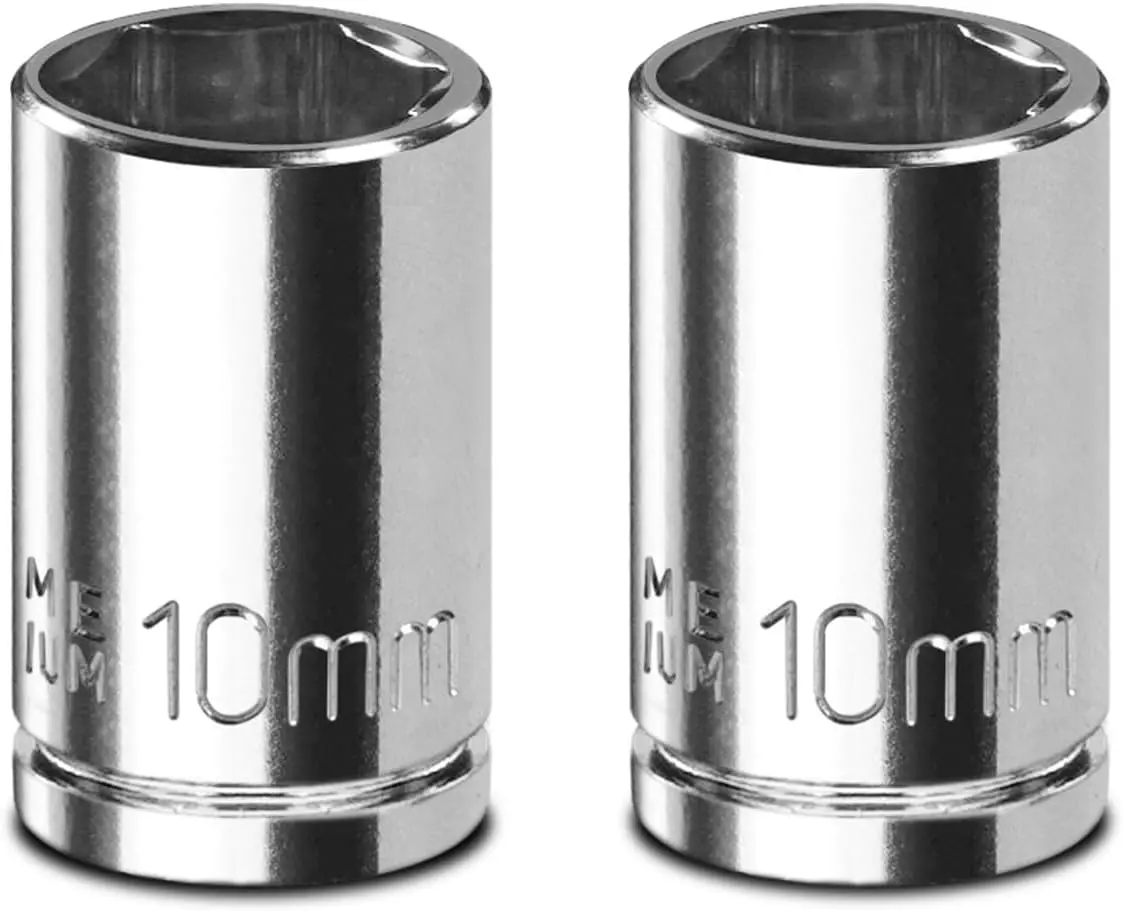 2-Pack 10mm Shallow Socket Set, 1/4" Drive, 6-Point Cr-V Steel Sockets with Mirror Finish for Ratchets & Wrenches