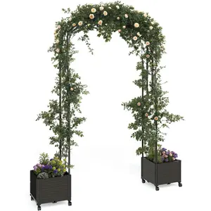 Garden Arch with Planter Box- Metal Garden Trellis for Climbing Plants with Detachable Side Planters, Outdoor Garden Arbors and Arches for Roses,Yard and Patio Wedding