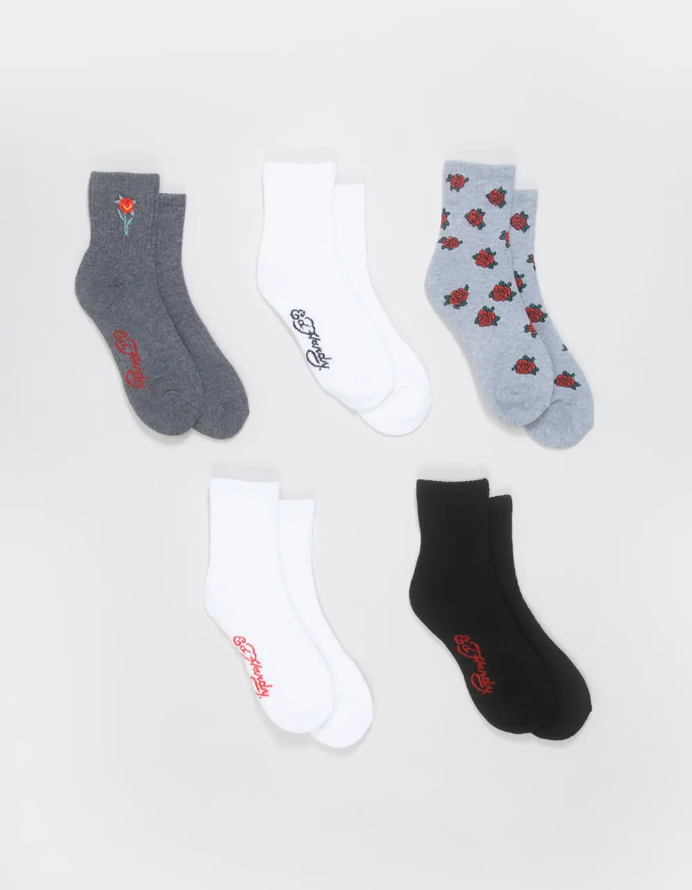 ED HARDY Rose 5 Pack Womens Crew Socks, Multi-Colored