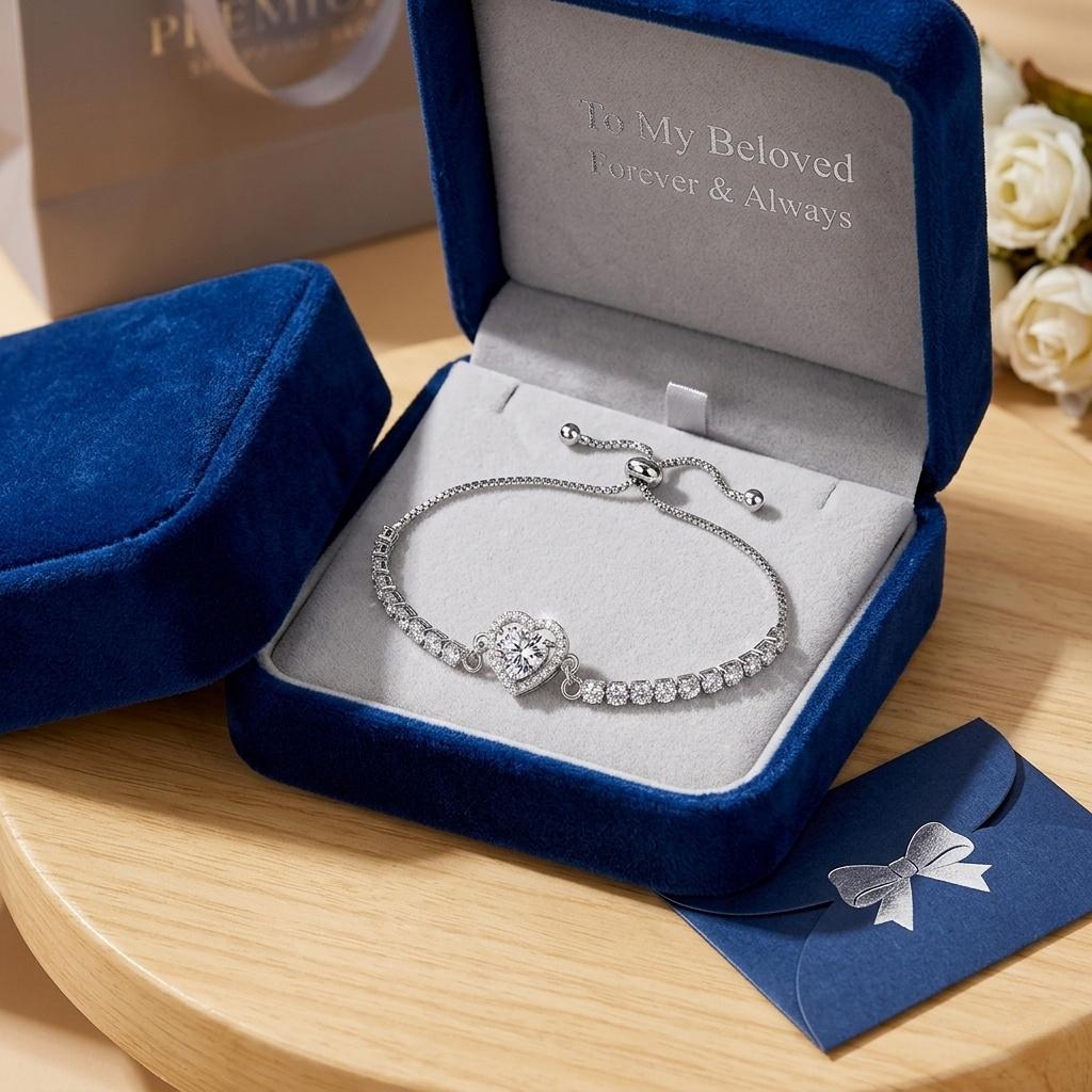 PERITIME Cuban Link Heart Bracelet – A sparkling, tarnish-resistant, silver-plated bracelet featuring an adjustable sliding clasp design; suitable for all seasons and perfect as a birthday or Mother's Day gift.