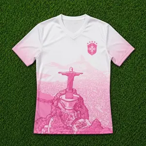 Pink Brazil Christ the Redeemer Soccer Jersey, Sakura Floral Football Shirt, Lightweight Fan Tee Soccer Jersey, High-Performance Sports Wear, Breathable Mesh Football Top, Lightweight Moisture-Wicking Soccer Shirt, All Seasons Casual Style