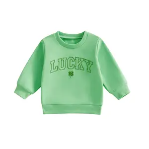 Canrulo Kids Toddler Baby Boy Girl St Patricks Day Outfit Letter Embroidery Sweatshirt Crewneck Long Sleeve Shirts Top Pullovers