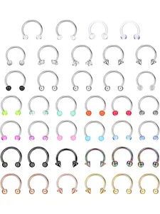 38 Pieces 16G Stainless Steel Horseshoe Septum Rings Nose Circular Barbells Rings Cartilage Tragus Helix Eyebrow Colourful Daith Earring Piercings Body Jewellery Gifts Women Ball 8 mm Body Piercing Jewelry