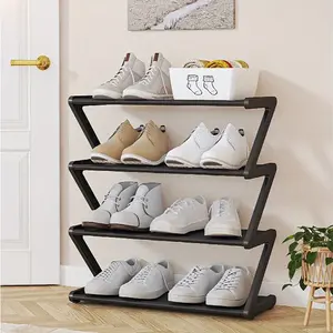 4-Tier Multifunctional Plastic Z-Shaped Shoe Rack (Black)