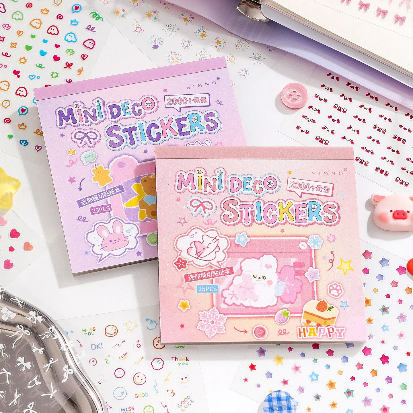 Mini Deco Sticker Book 25 Sheets 2000+ Elements Die Cut Mixed Designs for Journaling Scrapbooking