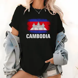 Authentic Cambodian Flag T-Shirt – 100% Cotton Vintage Unisex World Flag Shirt
