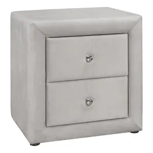 HomeRoots 489769 21 in. Light Grey Velvet Two Drawer Nightstand