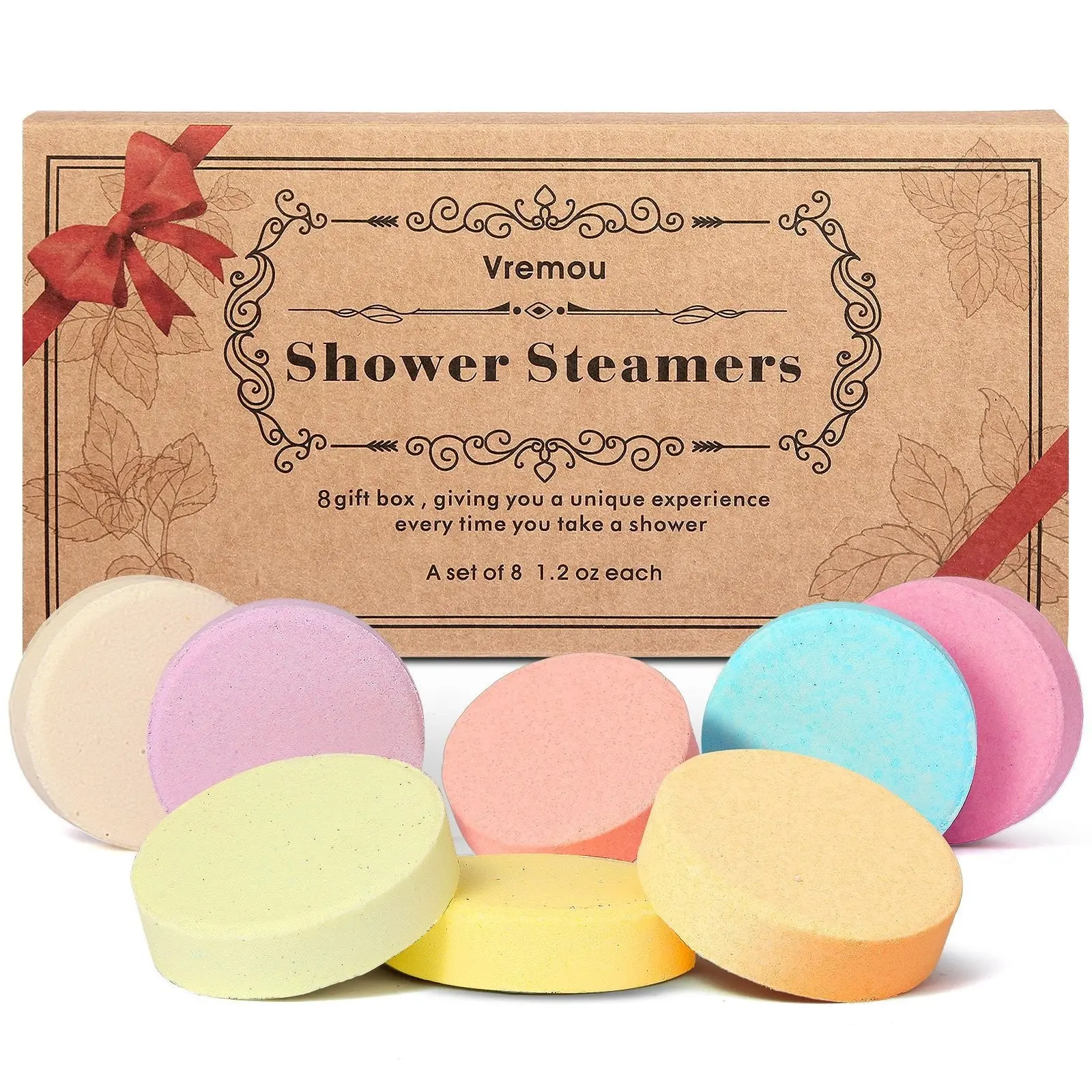 Aromatherapy Bath Steam Tablets Gift Set (8 Pieces), Lavender Eucalyptus Mint Plant Bath Salt Scented Shower, Relaxing Spa Experience, Shower Products