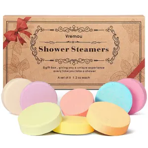 Aromatherapy Bath Steam Tablets Gift Set (8 Pieces), Lavender Eucalyptus Mint Plant Bath Salt Scented Shower, Relaxing Spa Experience, Shower Products