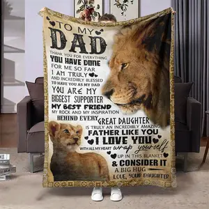 Lion Pattern Soft Blanket, Letter for DAD Print Throw Blanket, Air-conditioned Room Blanket, Warm Nap Blanket for Home Office Travel Camping, Slogan Print Blanket