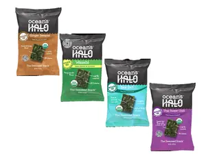 Ocean's Halo Variety Pack - Wasabi Sea Salt Ginger Sesame & Thai Sweet Chili Organic Trayless Seaweed Snack 4 Pack Vegan Gluten-Free 0.14 oz Nori Sheets USDA Certified Organic Non-GMO Shelf-Stable