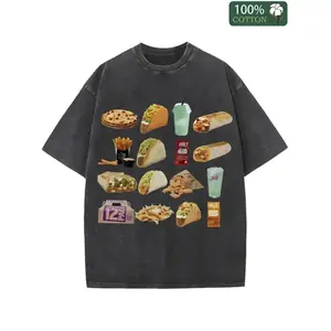 1pc, 230G Washed Gourmet Burger Cola Printed T-Shirt | High-Quality Wax Printed Retro Fashion Brand, Crew Neck, Slight Stretch, Geometric-Pattern, Suitable For All Seasons, Casual Wear, Holiday Gift