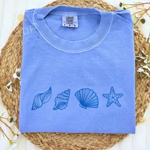 Seashells Embroidered Shirt, Beach Lover Shirt, Summer Embroidered Shirt, trendy Summer tee, Ocean Lovers Shirt, Sea Animals Tee