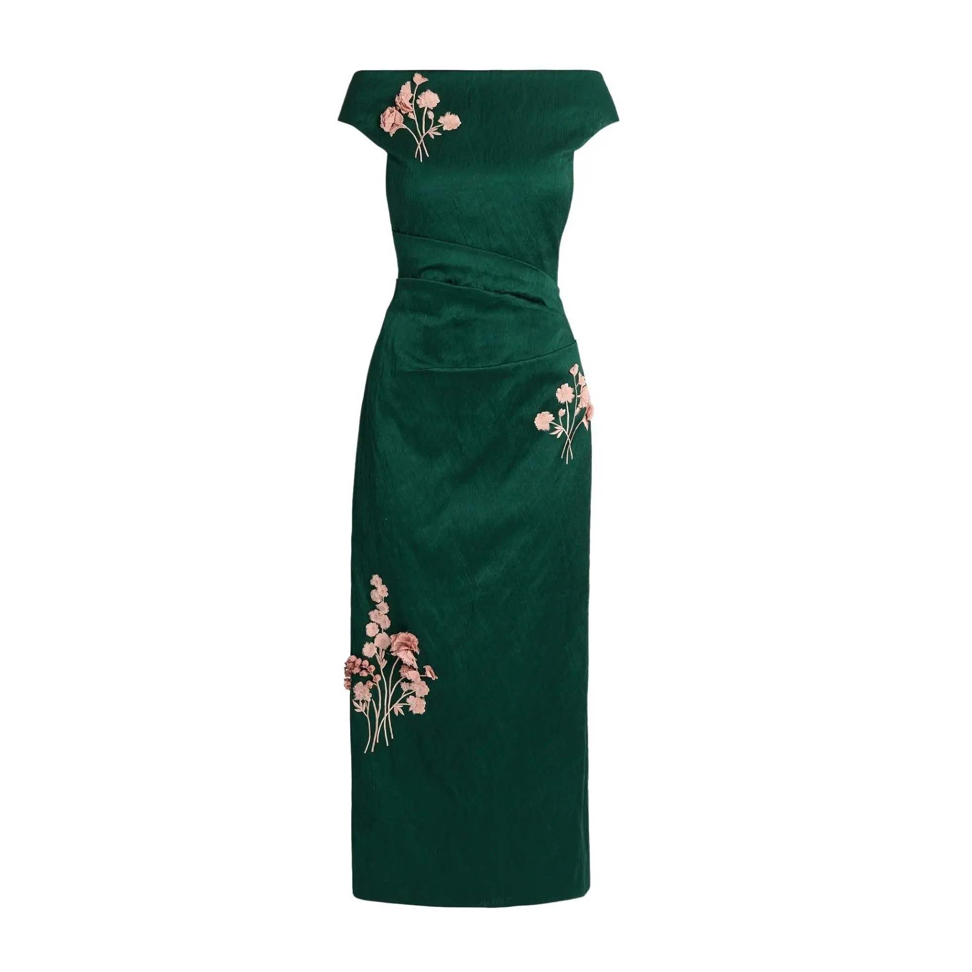 Erdem Embroidered Textured Satin Midi Pencil Dress