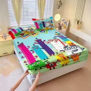 Numberblocks Theme Fitted Sheet Set,Includes 1 Fitted Sheet & 2 Pillowcases without Filler,By anthropomorphizing digital building block characters,Full of childlike fun,Soft and comfortable bedroom bedding,Suitable for all seasons, Bedsheet Sets