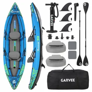 Garvee Fishing Kayak for Adults,2 Person Inflatable Kayak,Portable Touring Kayaks With Padded Seat, 3 Fins, Hand Pump, Carry Bag, Repair Kit，12.5FT/450 LBS Weight Capacity