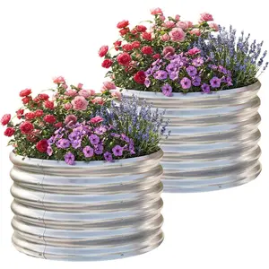 2 Pack 2x2x1.5ft Round Galvanized Raised Garden Bed Outdoor Metal Planter Box for Vegetables Steel Raised Beds for Gardening
