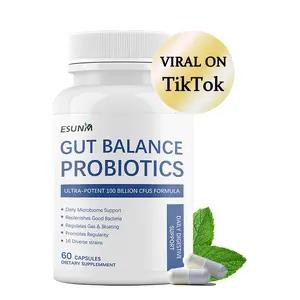 ESUNM Gut Balance Probiotics 100 Billion CFU 16 Strains Organic Prebiotics for Immune Digestive Gut Health Supports Constipation Diarrhea Gas Bloating for Men Women 60ct - Regularity Aid