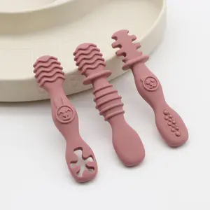 Baby's Silicone Spoon (3 Counts/set), Silicone Utensils Set, Cute Cartoon Design Baby Feeding Spoon, Training Spoon for Baby Boys and Girls