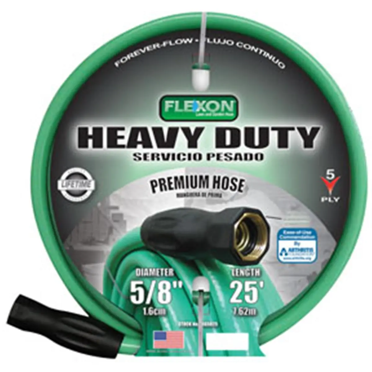 212 MAIN Flexon Industries FXG5825 Kink Resistant Flexible Water Hose, 0.63x25 Ft., Heavy Duty, Guard Grip, Scuff-Proof, Solid Brass Fittings