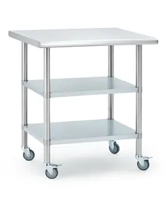 GARVEE Stainless Steel Work Table for Preparation and Work, Commercial Kitchen Work Table 24 x 30 x 34 inches, with 4 Wheels and 2 Adjustable Shelves Underneath, Table