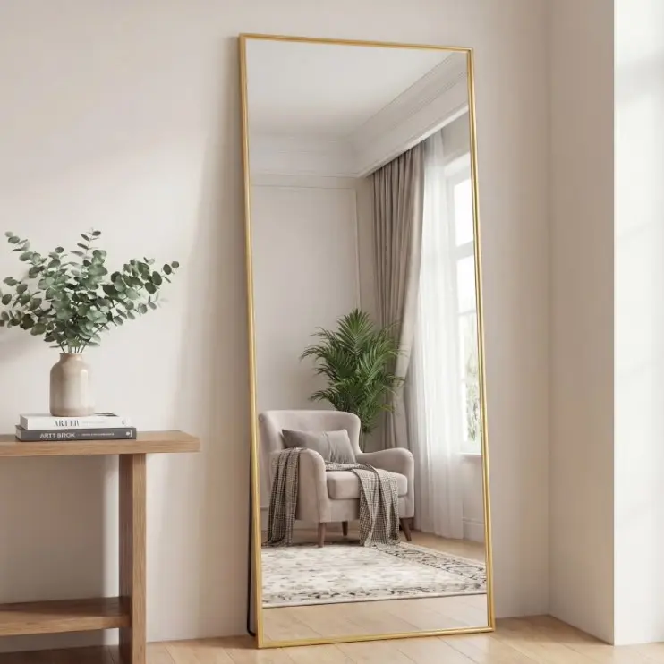CONCETTA 3 size big Rectangle Full Length Mirror, Full Body Standing Mirror Floor Mirrors, Gold
