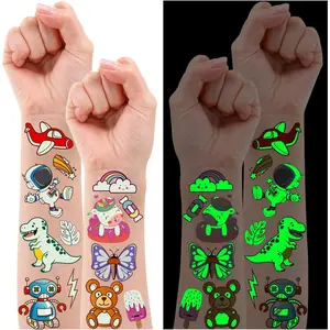 380 Styles (30 Sheets) Luminous Tattoos for Kids, Mixed Styles Temporary Tattoos Stickers with Mermaid/Dinosaur/Space/Pirate for Boys and Girls, Glow Party Supplies