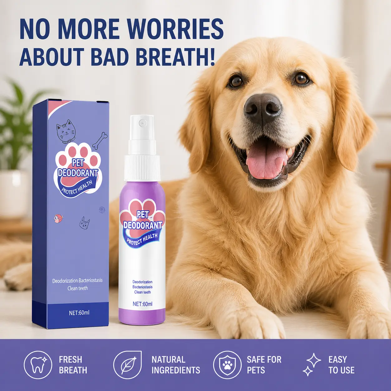 Vet-Recommended Dog & Cat Oral Care Breath Freshener Spray - Teeth Cleaner, Plaque Reduction, Bad Odor Control, Easy Daily Dental Hygiene Mist