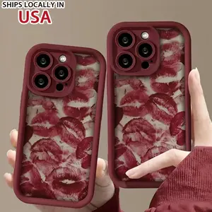 Red Lip Print Pattern Phone Case, Shockproof Phone Protective Cover, Phone Accessory Compatible with iPhone 15 14 13 12 11 XS XR X 7 8 Plus Pro Max