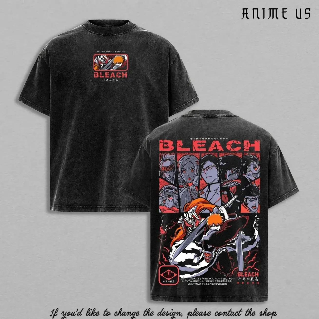Bleach Ichigo Bankai Rukia Orihime Uryu Chad Renji Anime Shirt Vintage Washed Oversized Tee Graphic Streetwear Heavy Cotton T Shirt Manga Fans Gift Cool Outfit Unisex Style MZ2
