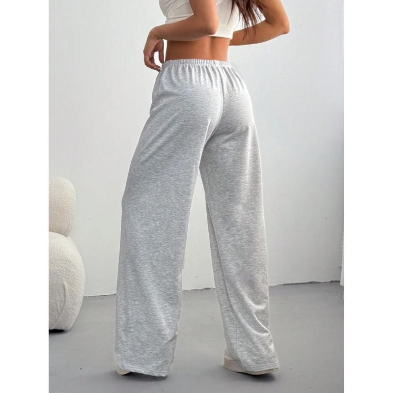 Women's Summer Simple Front Tie Loose Sweatpants, Casual Daily Wear Graduation,Back To School Outfits,Back To School Fabric Womenswear Bottom Drawstring Grey Leg Straight Basic Spring Minimalist Elastic original camo pants girl linen pants Trouser